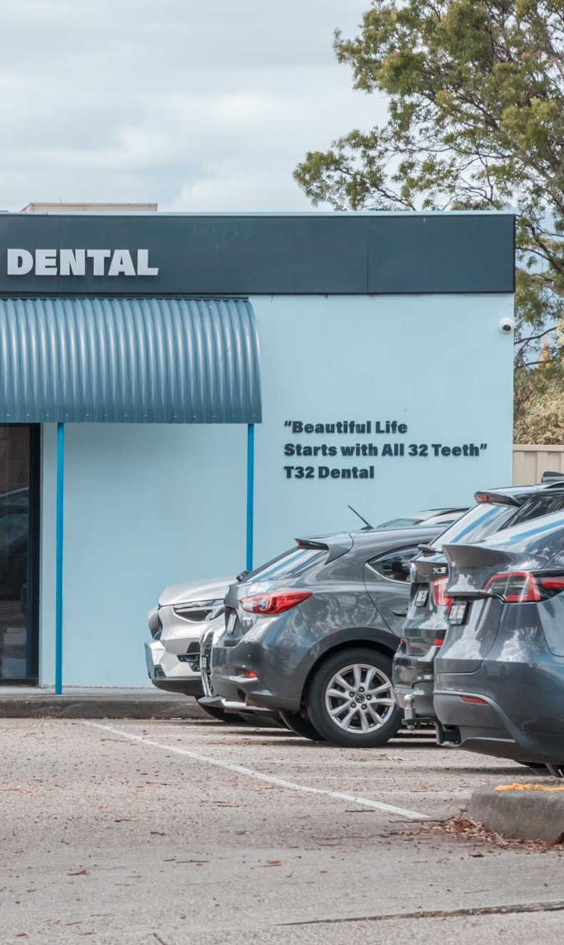 T32 Dental Wantirna location showcasing the building facade and customer parking area.